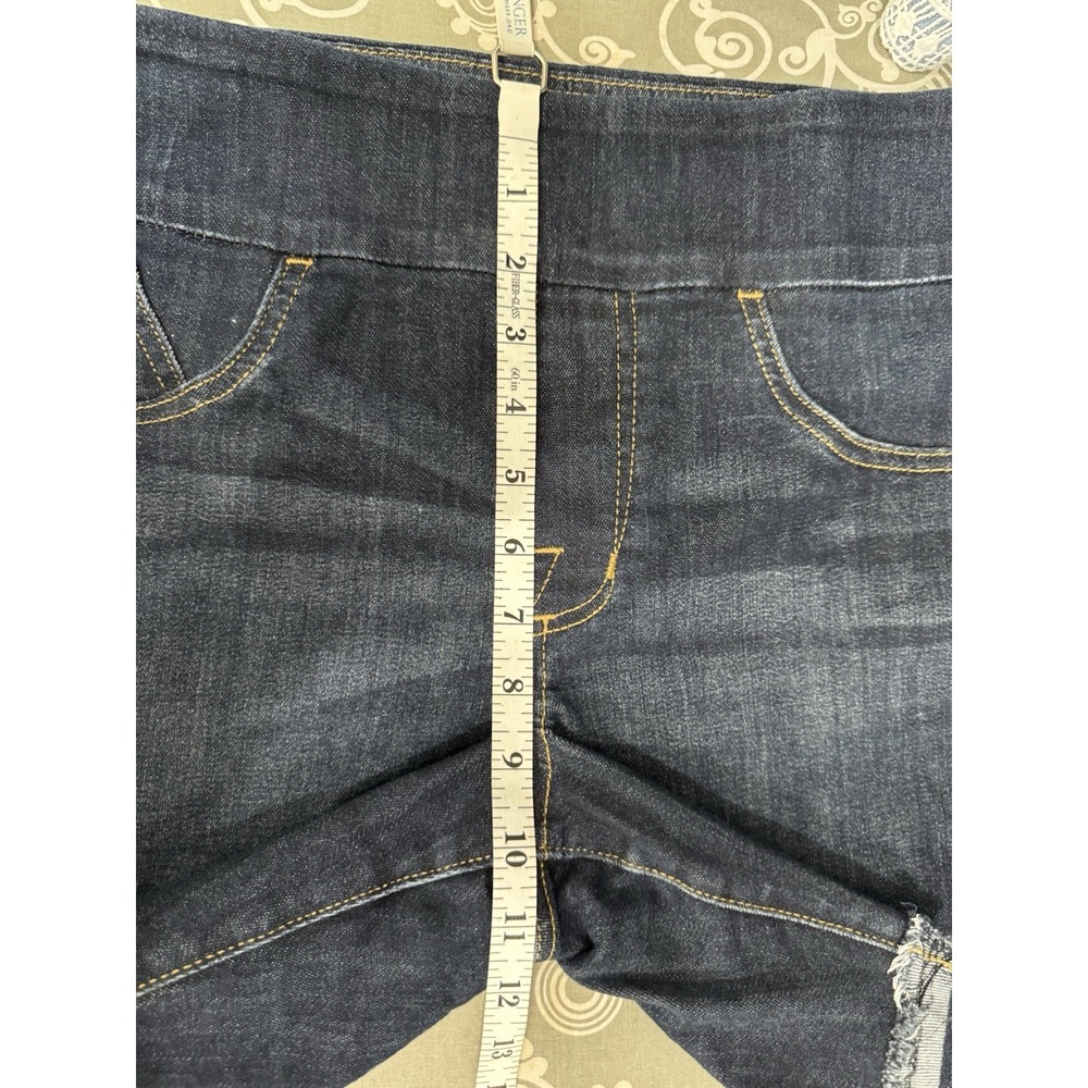Dark Wash Pull On Denim Shorts Frayed Raw Hem Bermuda Indigo Boho Distressed - Picture 5 of 6